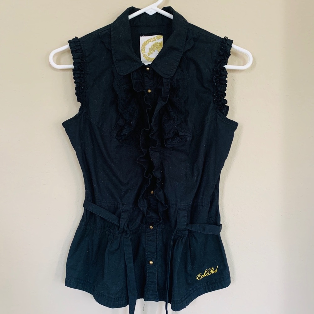 ECKO BLACK RUFFLE TOP - Picture 2 of 7